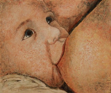 Painting titled "Maternité" by Robert Bass, Original Artwork, Acrylic