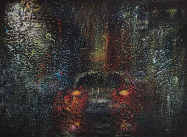 Painting titled "Route de nuit" by Robert Bass, Original Artwork, Acrylic