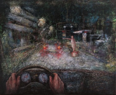Ζωγραφική με τίτλο "L'auto-stoppeuse" από Robert Bass, Αυθεντικά έργα τέχνης, Ακρυλικό