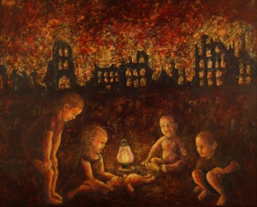 Painting titled "Les enfants de la g…" by Robert Bass, Original Artwork, Acrylic
