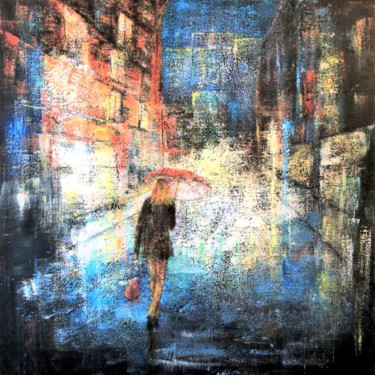 Painting titled "La fille au paraplu…" by Robert Bass, Original Artwork, Acrylic