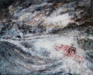 Painting titled "Sauvetage en mer" by Robert Bass, Original Artwork, Acrylic