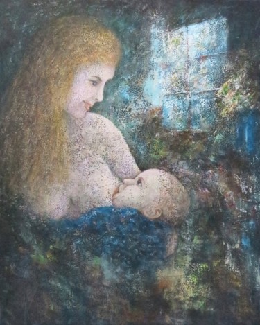Painting titled "L'amour d'une mère" by Robert Bass, Original Artwork, Acrylic