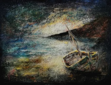 Painting titled "La barque abandonnée" by Robert Bass, Original Artwork, Acrylic