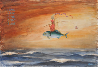 Pintura intitulada "le poisson à voile…" por Boul, Obras de arte originais, Óleo