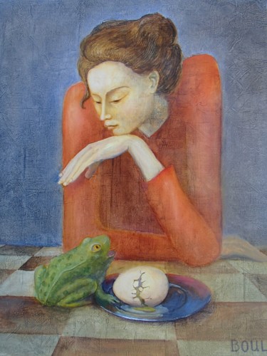 Malerei mit dem Titel "l'oeuf cassé.jpg" von Boul, Original-Kunstwerk, Öl