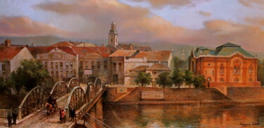 Pittura intitolato ""Uzhgorod 1930-35"" da Robert Braginsky, Opera d'arte originale, Olio