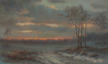 Schilderij getiteld "Cold Evening" door Robert Braginsky, Origineel Kunstwerk, Olie