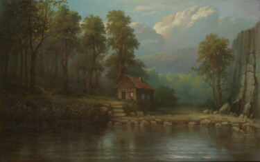Pintura intitulada ""Fisherman's Cabin"" por Robert Braginsky, Obras de arte originais, Óleo