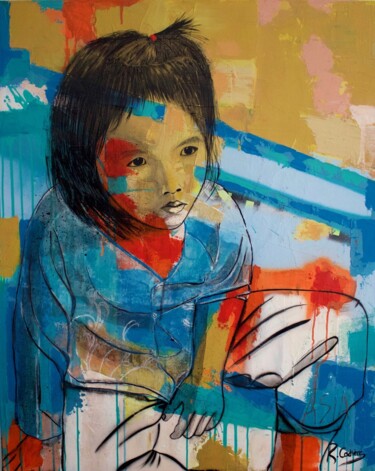 Painting titled "Série ASIA - Enfant…" by Robert Cadiere, Original Artwork, Acrylic Mounted on Wood Stretcher frame