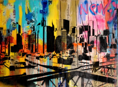 Painting titled "Manhattan & Brookly…" by Robert Cadiere, Original Artwork, Acrylic Mounted on Wood Stretcher frame