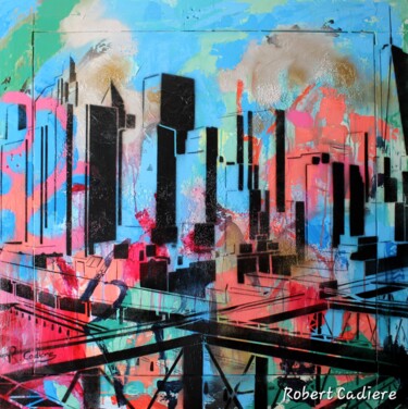 Painting titled "Manhattan DownTown…" by Robert Cadiere, Original Artwork, Acrylic Mounted on Wood Stretcher frame