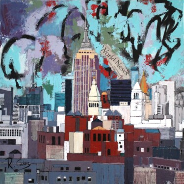 Painting titled "Manhattan DownTown…" by Robert Cadiere, Original Artwork, Acrylic Mounted on Wood Stretcher frame