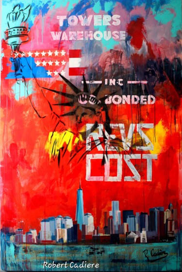 Painting titled "New-York - New-York" by Robert Cadiere, Original Artwork, Acrylic Mounted on Wood Stretcher frame