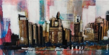 Pintura intitulada "New-York City build…" por Robert Cadiere, Obras de arte originais, Acrílico Montado em Armação em madeira