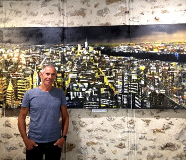 绘画 标题为“Manhattan from ESB” 由Robert Cadiere, 原创艺术品, 丙烯 安装在木质担架架上