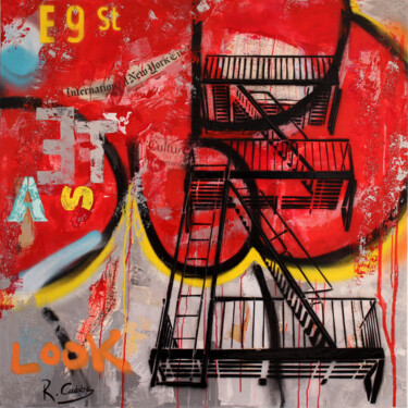 Painting titled "East village 9 St" by Robert Cadiere, Original Artwork, Acrylic Mounted on Wood Stretcher frame