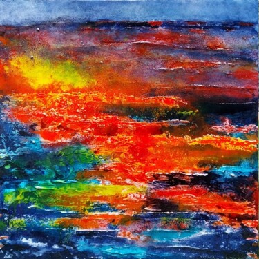 Картина под названием "Volcano 2" - Robert Cadiere, Подлинное произведение искусства, Чернила Установлен на Деревянная панель