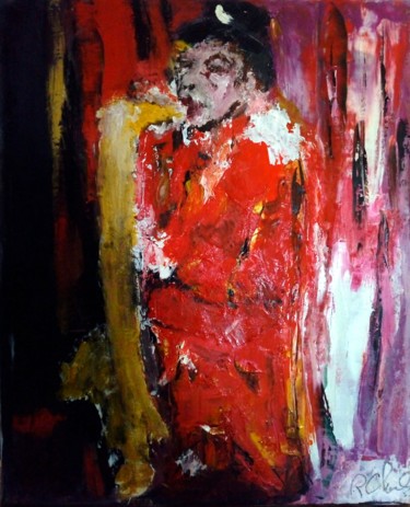 Painting titled "Le Saxophoniste" by Robert Charles, Original Artwork, Oil Mounted on Wood Stretcher frame