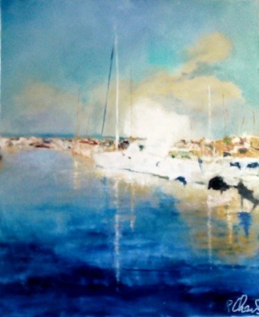 Pintura intitulada "Amarres au quai" por Robert Charles, Obras de arte originais, Óleo