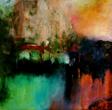 Painting titled "Place Capistran" by Robert Charles, Original Artwork, Oil Mounted on Cardboard