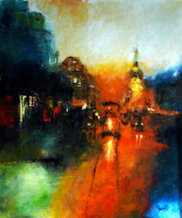 Painting titled "St Therevin" by Robert Charles, Original Artwork, Oil Mounted on Cardboard