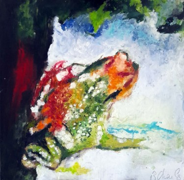 Painting titled "Le crapaud de Michel" by Robert Charles, Original Artwork, Oil Mounted on Cardboard