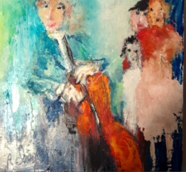 Painting titled "Les musiciens" by Robert Charles, Original Artwork, Oil Mounted on Cardboard