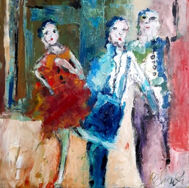 Painting titled "Les danseurs" by Robert Charles, Original Artwork, Oil Mounted on Cardboard