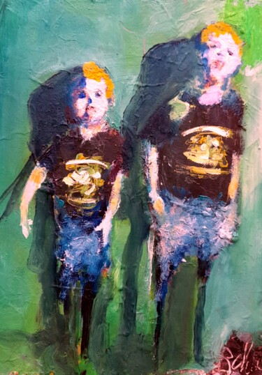Painting titled "Les suspects" by Robert Charles, Original Artwork, Oil Mounted on Cardboard