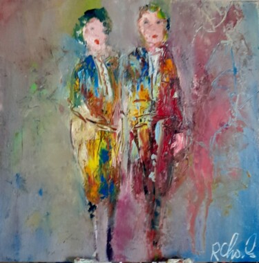 Painting titled "Toréadors" by Robert Charles, Original Artwork, Oil Mounted on Cardboard