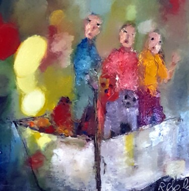 Pintura titulada "Promenade en barque" por Robert Charles, Obra de arte original, Oleo Montado en Cartulina