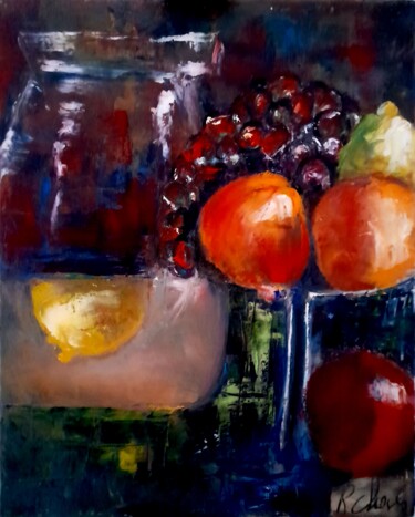 Painting titled "Nature morte" by Robert Charles, Original Artwork, Oil Mounted on Wood Stretcher frame