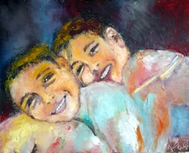 Картина под названием "Frère et sœur" - Robert Charles, Подлинное произведение искусства, Масло Установлен на Деревянная рам…
