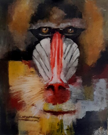 Painting titled "Portrait animalier" by Robert Charles, Original Artwork, Oil Mounted on Wood Stretcher frame