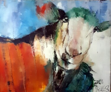 Painting titled "Portrait animal 2" by Robert Charles, Original Artwork, Oil Mounted on Wood Stretcher frame
