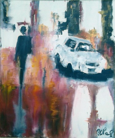 Painting titled "(1) Pedestrian" by Robert Charles, Original Artwork, Oil Mounted on Wood Stretcher frame