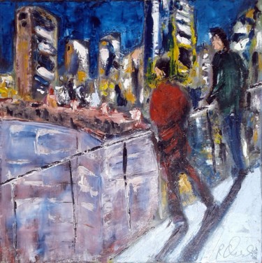 Painting titled "(1)un-soir-au-balcon" by Robert Charles, Original Artwork, Oil