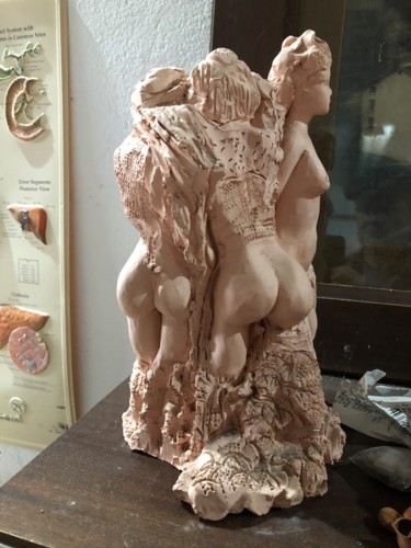 Sculptuur getiteld "Les trois nymphes" door Robert Chausse, Origineel Kunstwerk, Klei