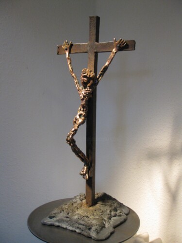 Sculptuur getiteld "Crucifiction (bronz…" door Robert Chevalier, Origineel Kunstwerk, Metalen