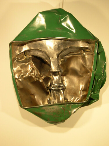 Sculpture titled "Masque Tonneau" by Robert Chevalier, Original Artwork, Metals