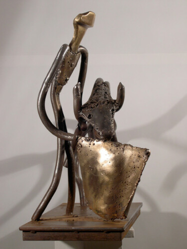 Sculpture titled "Corrida 1 (acier,bo…" by Robert Chevalier, Original Artwork, Metals