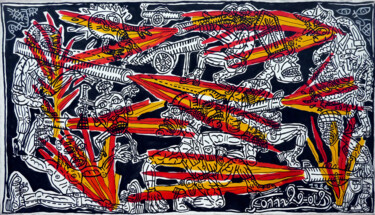 Картина под названием "Bataille à coups de…" - Robert Combas, Подлинное произведение искусства