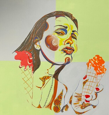 Painting titled "ICE CREAM" by Robert Craig Grassle, Original Artwork, Acrylic Mounted on Wood Stretcher frame