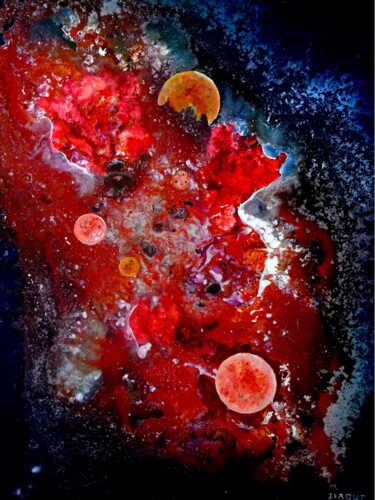 Ζωγραφική με τίτλο "Cosmos 17" από Robert Daout, Αυθεντικά έργα τέχνης, Ακρυλικό Τοποθετήθηκε στο Ξύλινο φορείο σκελετό
