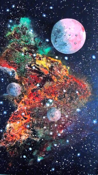 Ζωγραφική με τίτλο "Cosmos 36" από Robert Daout, Αυθεντικά έργα τέχνης, Ακρυλικό Τοποθετήθηκε στο Ξύλινο φορείο σκελετό