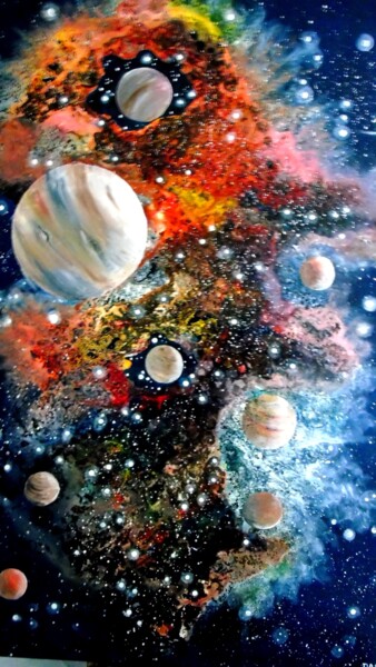 Ζωγραφική με τίτλο "Cosmos 39" από Robert Daout, Αυθεντικά έργα τέχνης, Ακρυλικό Τοποθετήθηκε στο Ξύλινο φορείο σκελετό