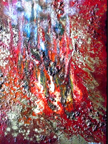 Painting titled "Abstrait 115 (Feu d…" by Robert Daout, Original Artwork, Acrylic Mounted on Wood Stretcher frame