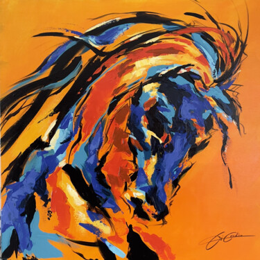 Painting titled "Cheval en feu" by Robert Di.Credico, Original Artwork, Acrylic Mounted on Wood Stretcher frame
