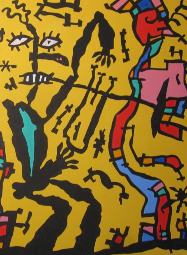 Peinture intitulée "trumpette-jaune" par Robert Gaillot, Œuvre d'art originale